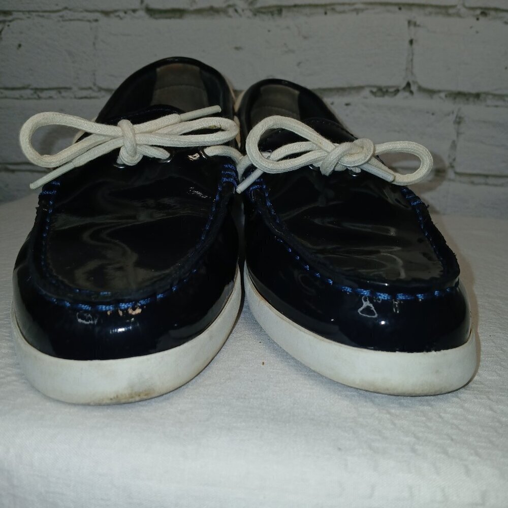 WOMENS COLE HAAN NANTUCKET CAMP PATENT LEATHER BOAT DECK SHOES, NAVY, SIZE 8.5 - Picture 12 of 12